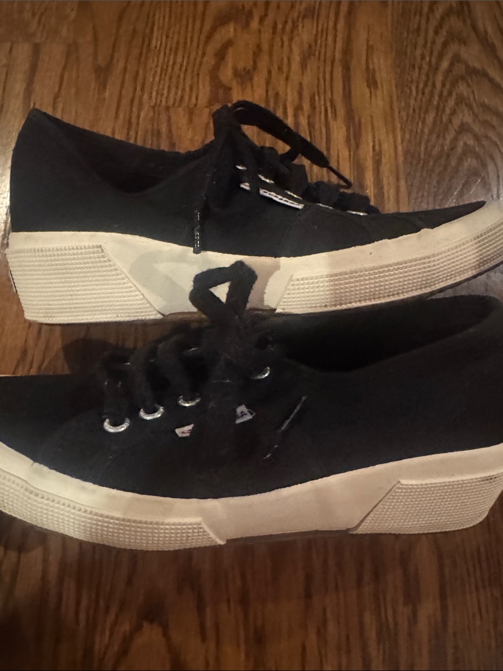 SUPERGA Black Canvas small wedge Lace-Up Sneakers with Cream Sole Size 7.5